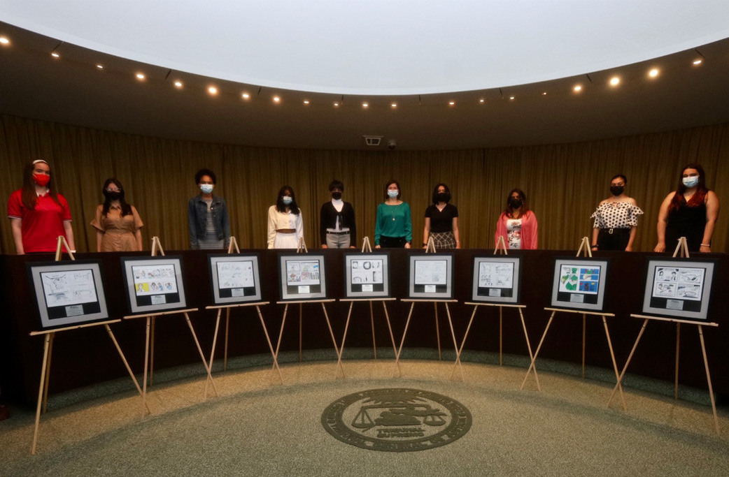 Premian a estudiantes ganadoras del primer Certamen de Dibujos del Poder Judicial dedicado a la prevención de la trata humana en Puerto Rico